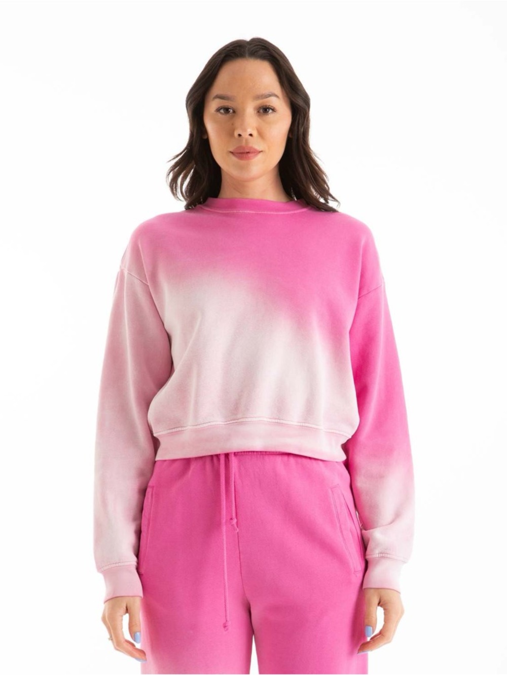 Sundry Cropped Ombré Tie Dye Sweatshirt in Flamingo